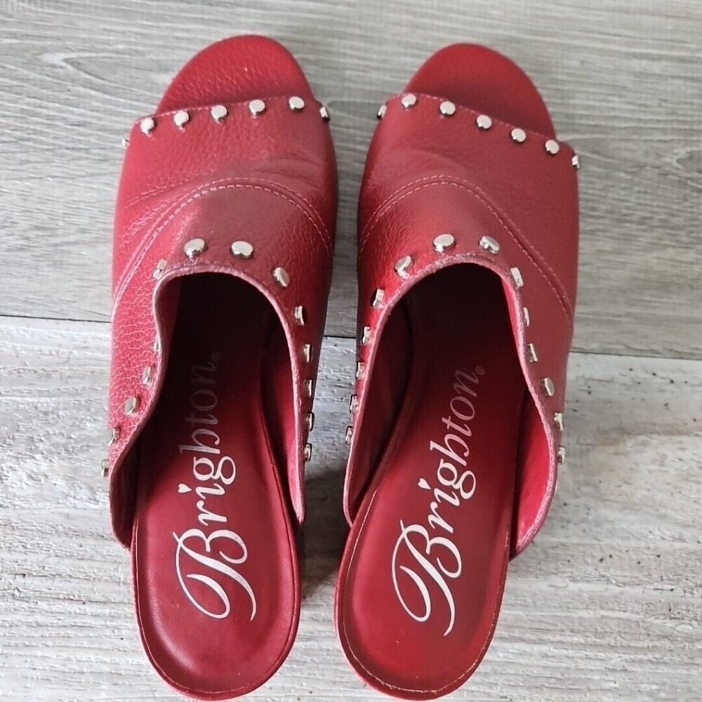 Brighton “TAP” Lipstick (Red) Leather Peep Toe Studded Heels Sandals - Size 8 M - Picture 5 of 15